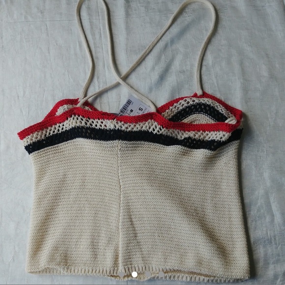 NWT ZARA Trafaluc knit ivory, blue, and red cami tank top - Picture 2 of 6